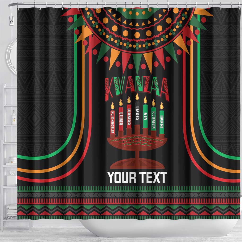 Personalized African-American Kwanzaa Shower Curtain Kinara Candles African Pattern