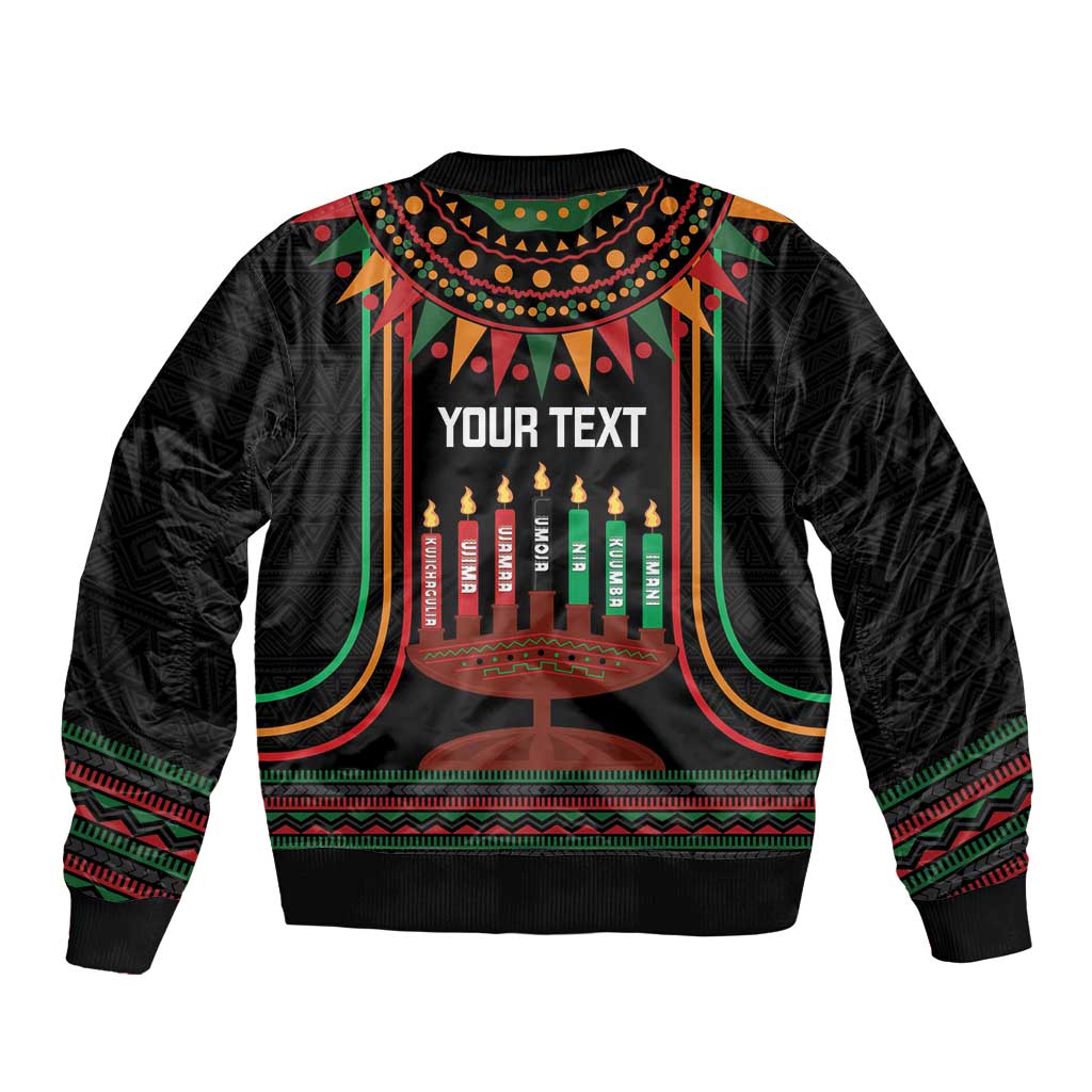 Personalized African-American Kwanzaa Sleeve Zip Bomber Jacket Kinara Candles African Pattern - Wonder Print Shop