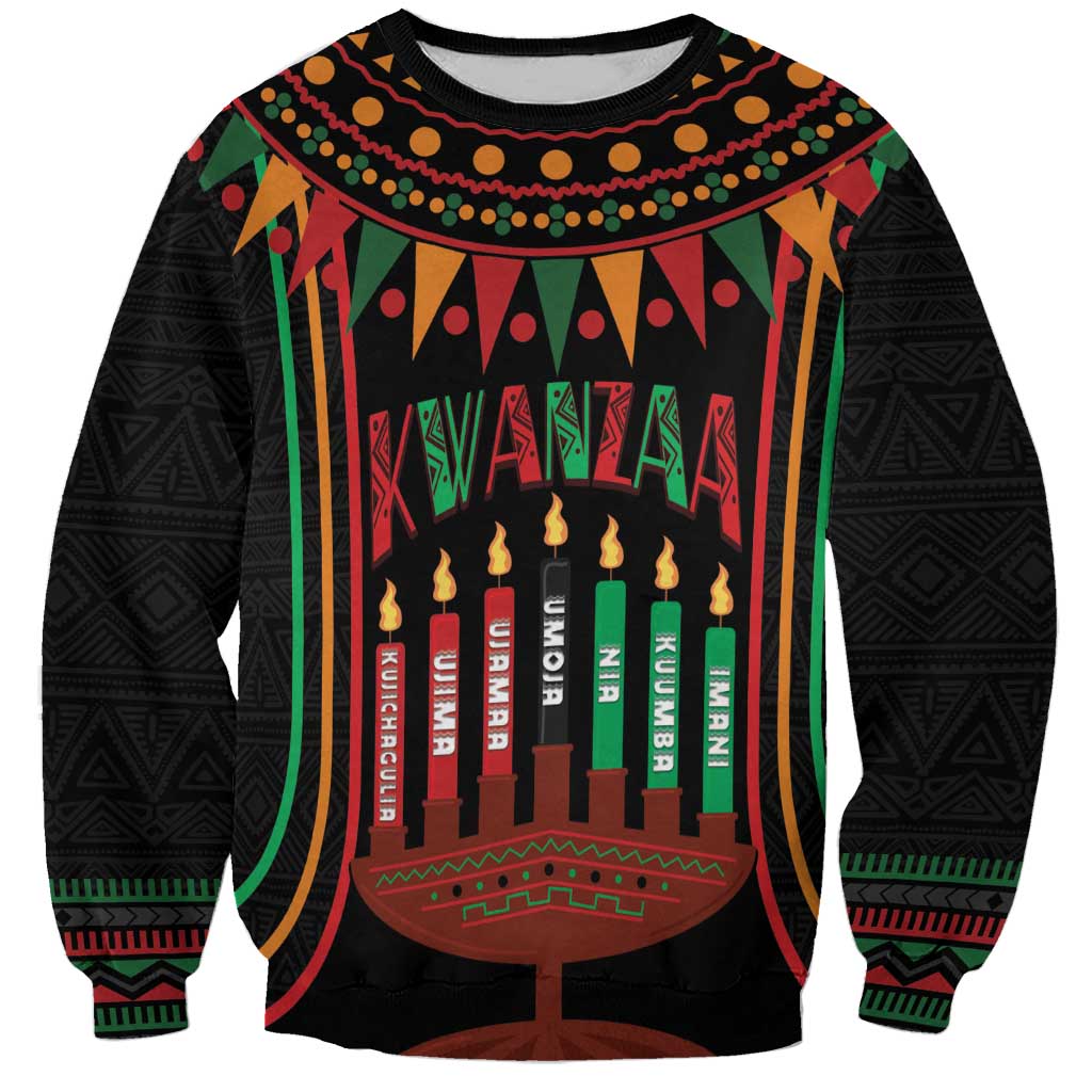 Personalized African-American Kwanzaa Sweatshirt Kinara Candles African Pattern - Wonder Print Shop