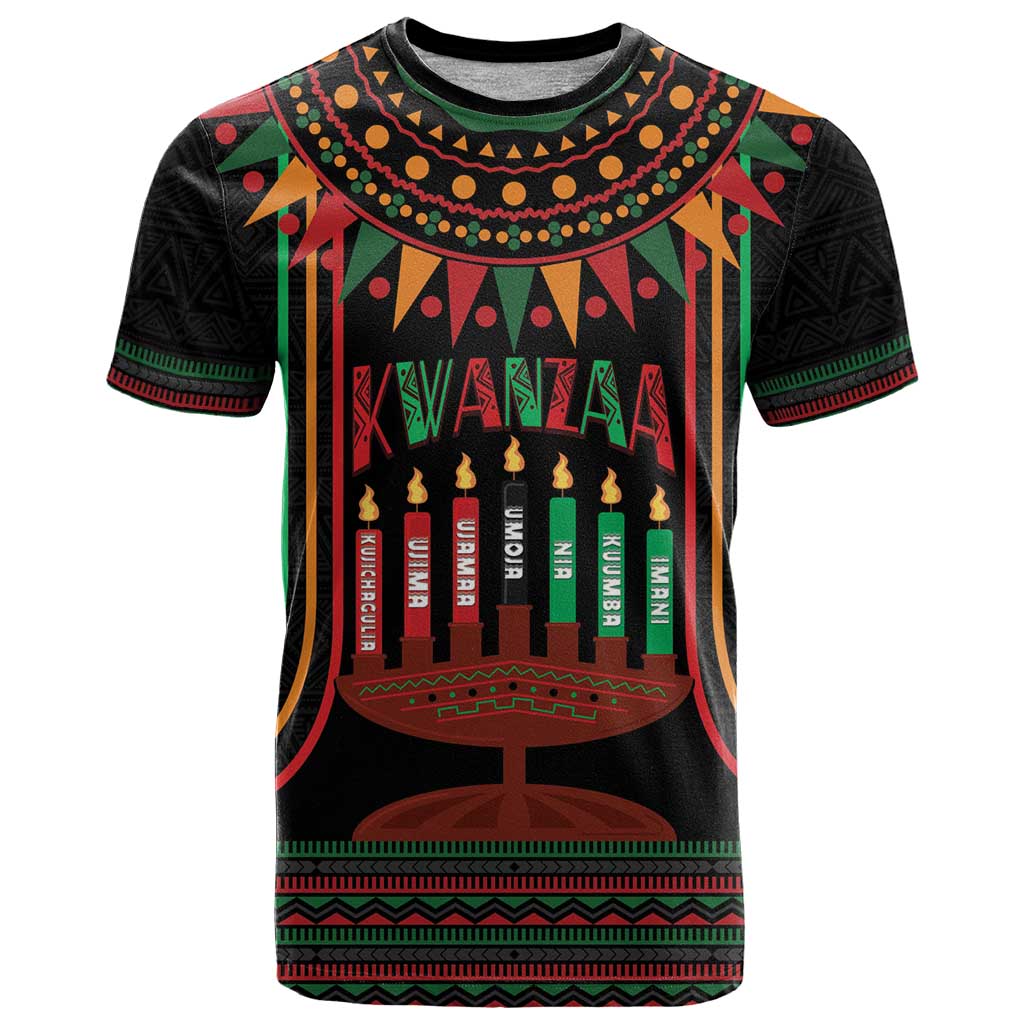 Personalized African-American Kwanzaa T Shirt Kinara Candles African Pattern - Wonder Print Shop