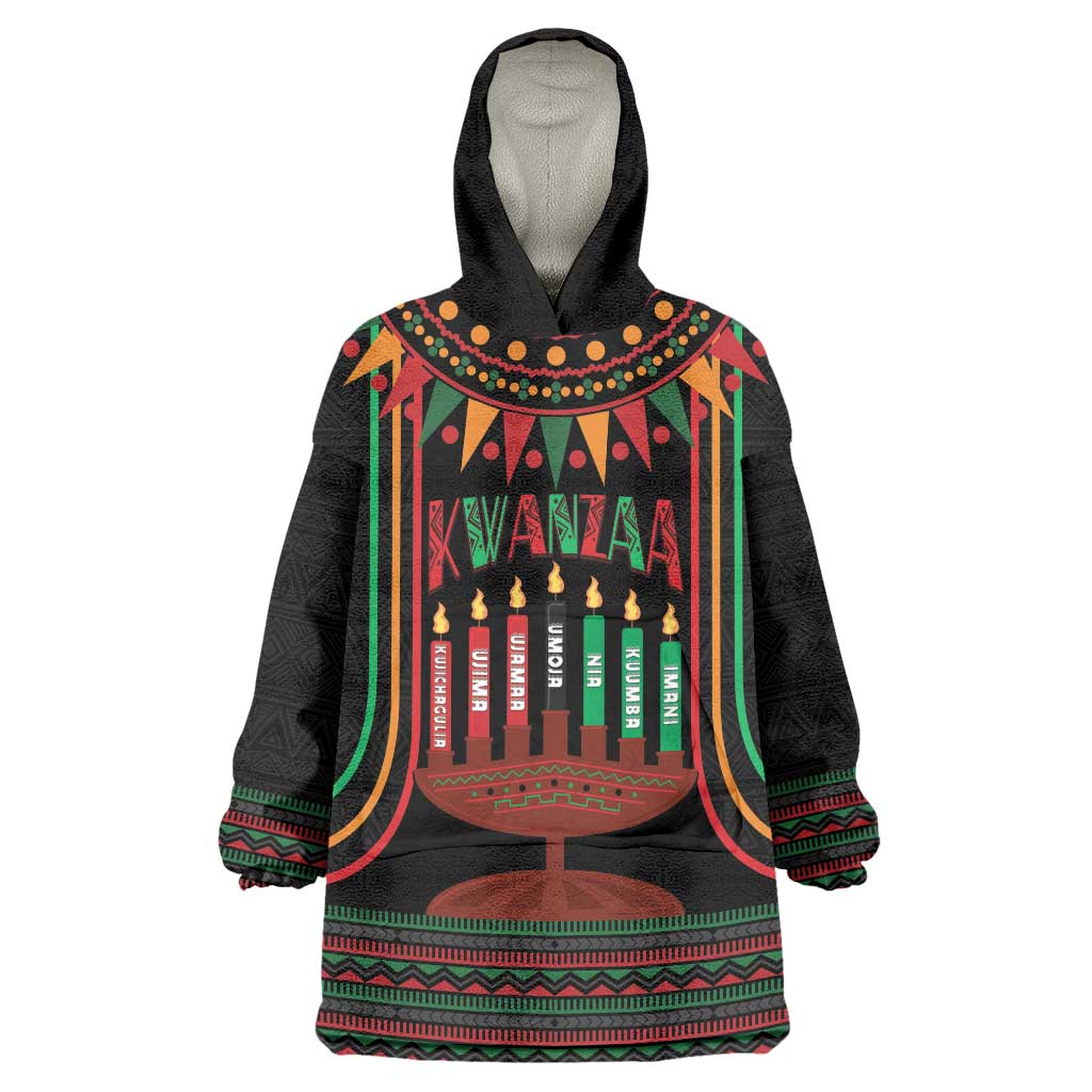 Personalized African-American Kwanzaa Wearable Blanket Hoodie Kinara Candles African Pattern - Wonder Print Shop