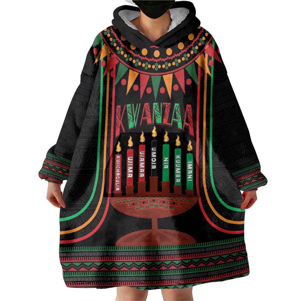 Personalized African-American Kwanzaa Wearable Blanket Hoodie Kinara Candles African Pattern - Wonder Print Shop