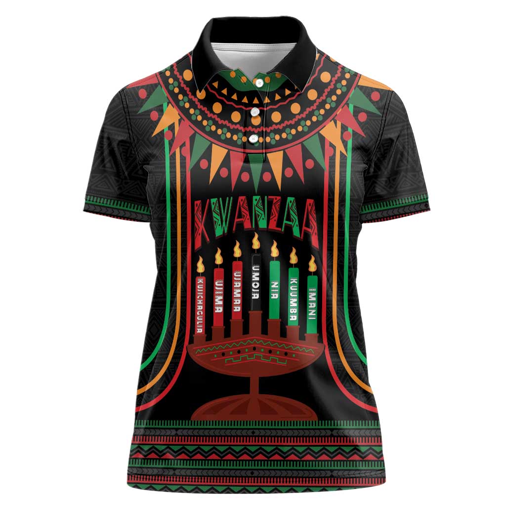 Personalized African-American Kwanzaa Women Polo Shirt Kinara Candles African Pattern - Wonder Print Shop
