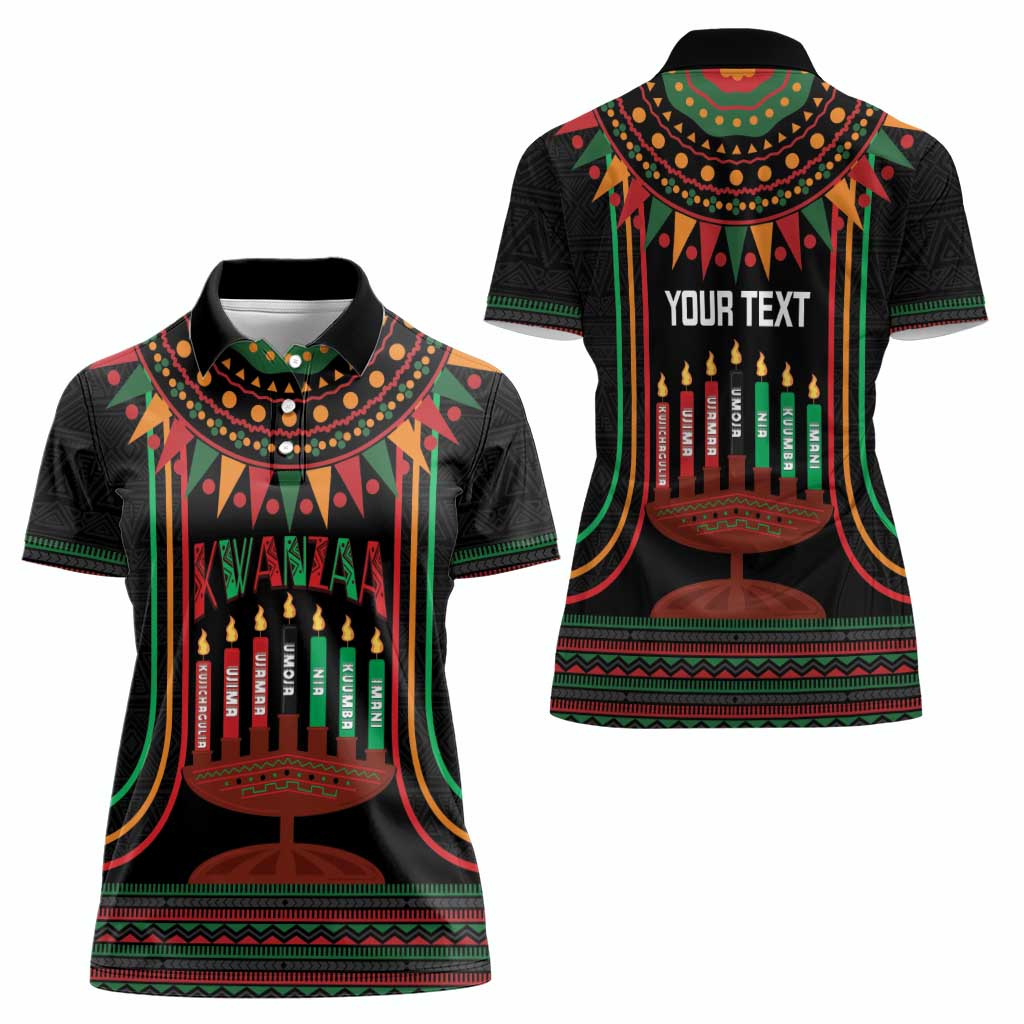 Personalized African-American Kwanzaa Women Polo Shirt Kinara Candles African Pattern - Wonder Print Shop