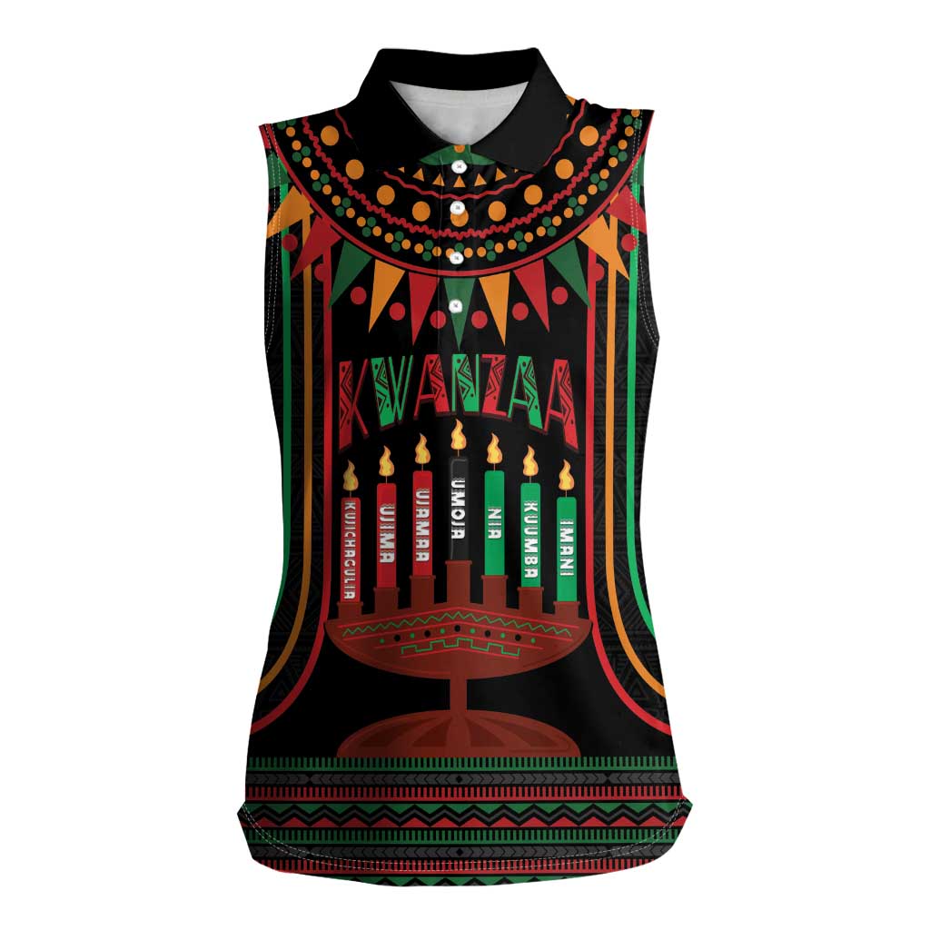 Personalized African-American Kwanzaa Women Sleeveless Polo Shirt Kinara Candles African Pattern - Wonder Print Shop