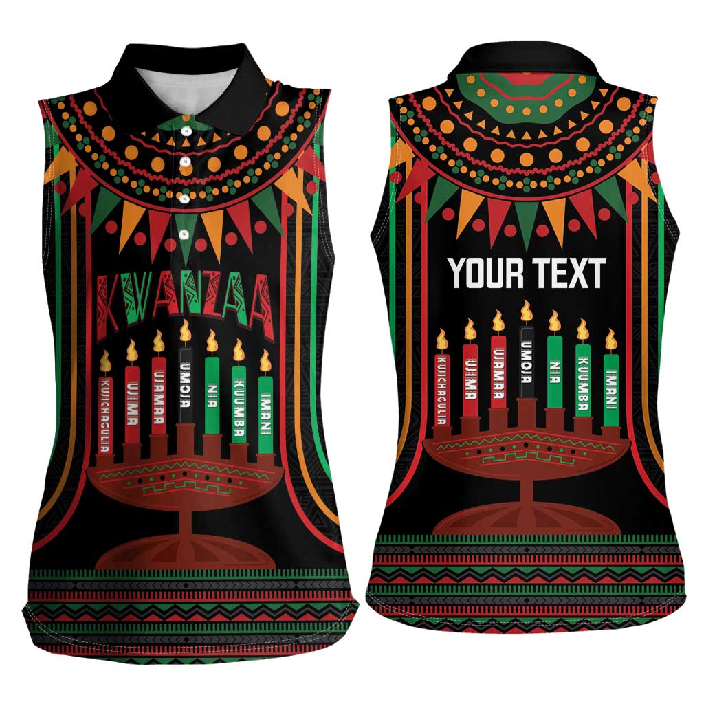 Personalized African-American Kwanzaa Women Sleeveless Polo Shirt Kinara Candles African Pattern - Wonder Print Shop