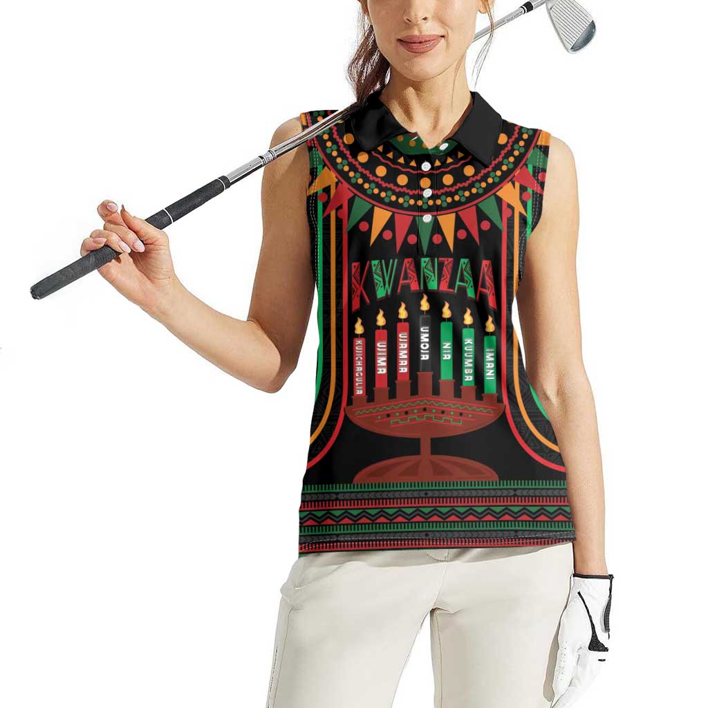 Personalized African-American Kwanzaa Women Sleeveless Polo Shirt Kinara Candles African Pattern - Wonder Print Shop