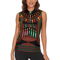 Personalized African-American Kwanzaa Women Sleeveless Polo Shirt Kinara Candles African Pattern - Wonder Print Shop
