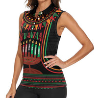 Personalized African-American Kwanzaa Women Sleeveless Polo Shirt Kinara Candles African Pattern - Wonder Print Shop