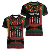 Personalized African-American Kwanzaa Women V-Neck T-Shirt Kinara Candles African Pattern - Wonder Print Shop