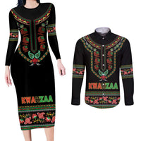 Personalized African-American Kwanzaa Couples Matching Long Sleeve Bodycon Dress and Long Sleeve Button Shirt Dashiki Mix Paisley Pattern - Wonder Print Shop