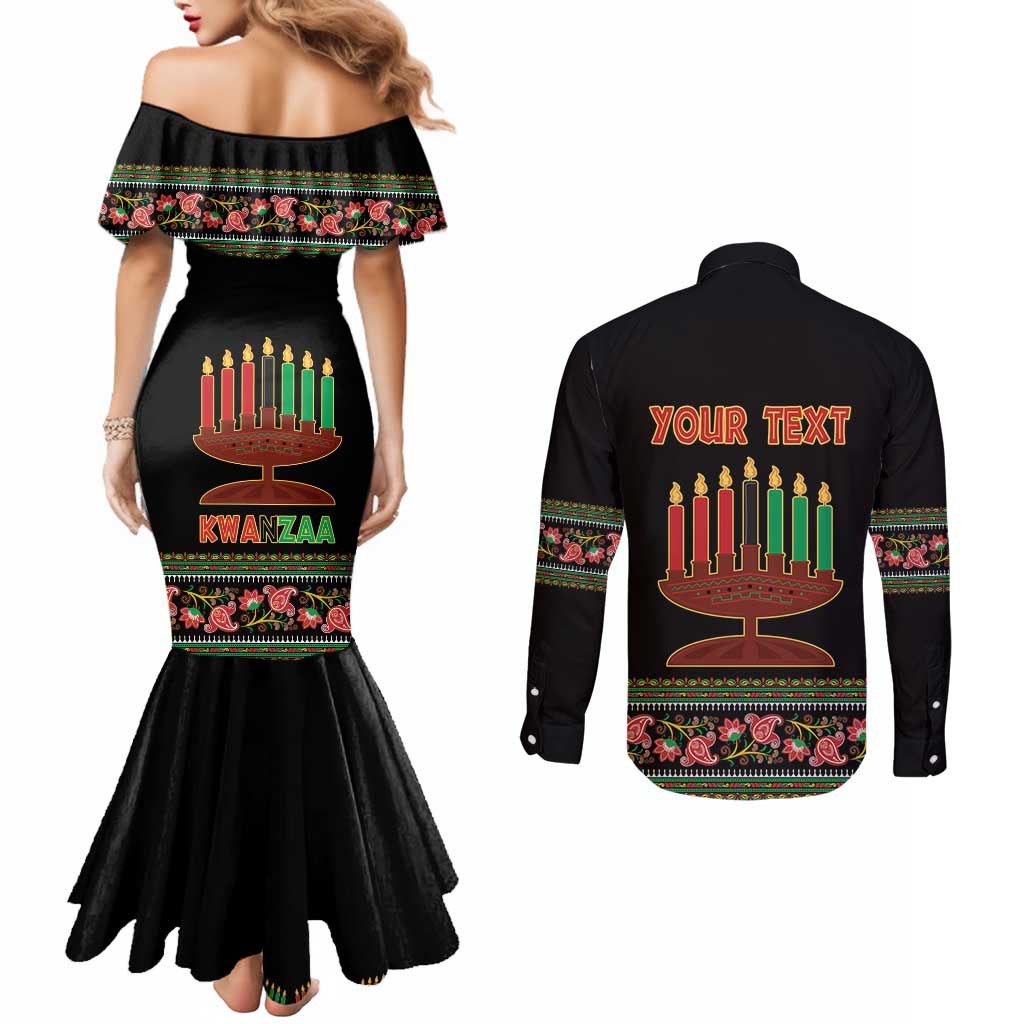 Personalized African-American Kwanzaa Couples Matching Mermaid Dress and Long Sleeve Button Shirt Dashiki Mix Paisley Pattern
