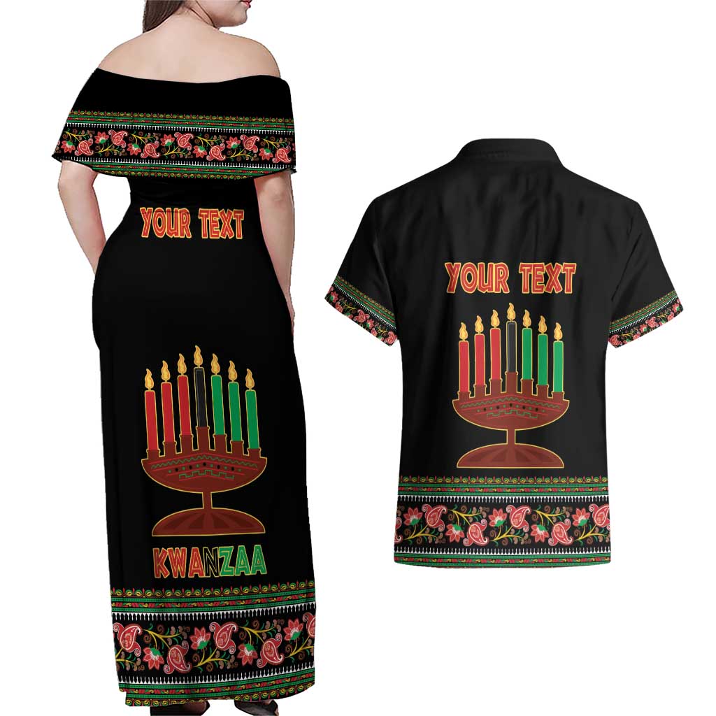 Personalized African-American Kwanzaa Couples Matching Off Shoulder Maxi Dress and Hawaiian Shirt Dashiki Mix Paisley Pattern - Wonder Print Shop