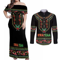 Personalized African-American Kwanzaa Couples Matching Off Shoulder Maxi Dress and Long Sleeve Button Shirt Dashiki Mix Paisley Pattern - Wonder Print Shop