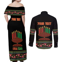 Personalized African-American Kwanzaa Couples Matching Off Shoulder Maxi Dress and Long Sleeve Button Shirt Dashiki Mix Paisley Pattern - Wonder Print Shop