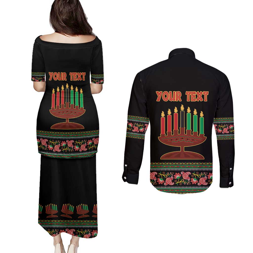 Personalized African-American Kwanzaa Couples Matching Puletasi and Long Sleeve Button Shirt Dashiki Mix Paisley Pattern - Wonder Print Shop