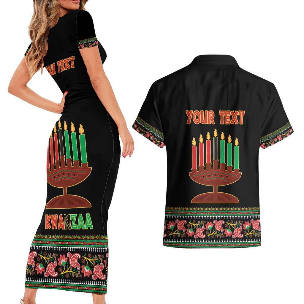 Personalized African-American Kwanzaa Couples Matching Short Sleeve Bodycon Dress and Hawaiian Shirt Dashiki Mix Paisley Pattern - Wonder Print Shop