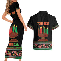 Personalized African-American Kwanzaa Couples Matching Short Sleeve Bodycon Dress and Hawaiian Shirt Dashiki Mix Paisley Pattern - Wonder Print Shop