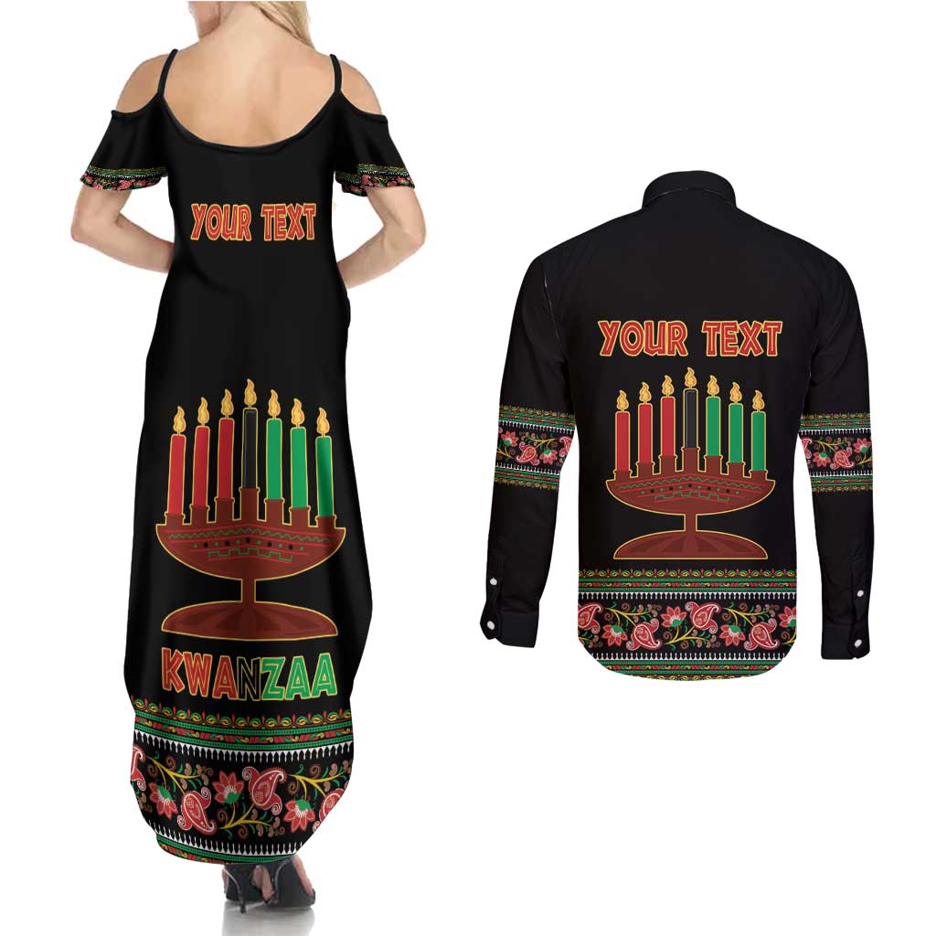 Personalized African-American Kwanzaa Couples Matching Summer Maxi Dress and Long Sleeve Button Shirt Dashiki Mix Paisley Pattern - Wonder Print Shop