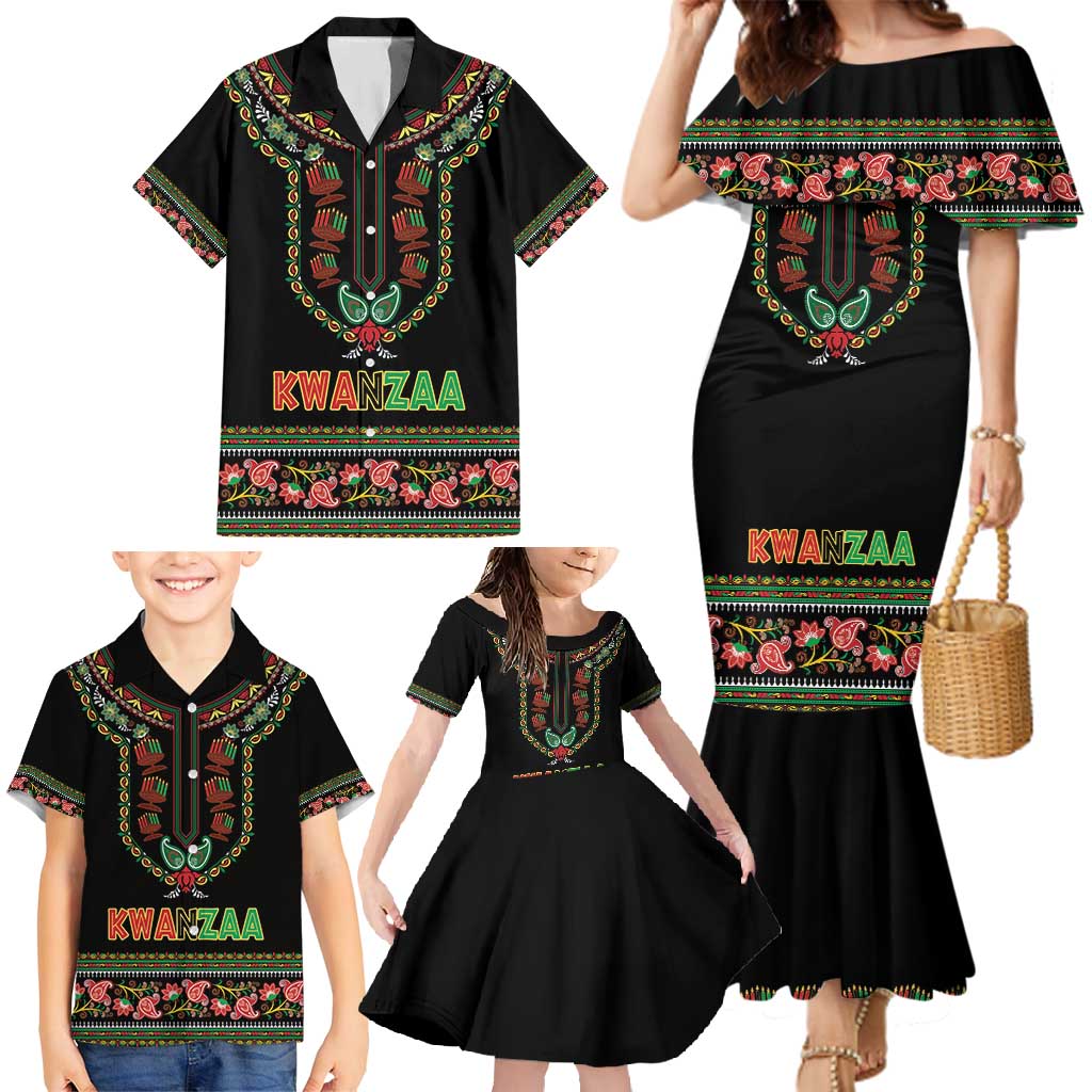 Personalized African-American Kwanzaa Family Matching Mermaid Dress and Hawaiian Shirt Dashiki Mix Paisley Pattern - Wonder Print Shop