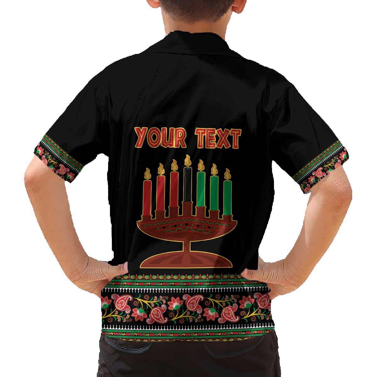 Personalized African-American Kwanzaa Family Matching Off The Shoulder Long Sleeve Dress and Hawaiian Shirt Dashiki Mix Paisley Pattern - Wonder Print Shop