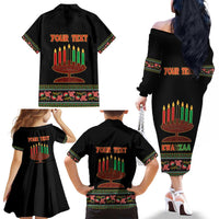Personalized African-American Kwanzaa Family Matching Off The Shoulder Long Sleeve Dress and Hawaiian Shirt Dashiki Mix Paisley Pattern - Wonder Print Shop