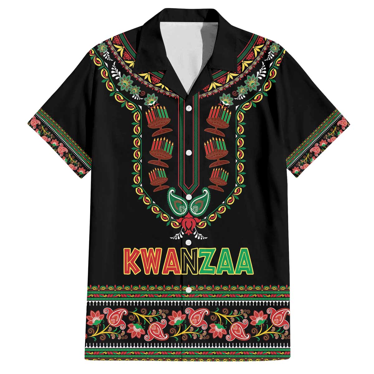 Personalized African-American Kwanzaa Family Matching Off The Shoulder Long Sleeve Dress and Hawaiian Shirt Dashiki Mix Paisley Pattern - Wonder Print Shop