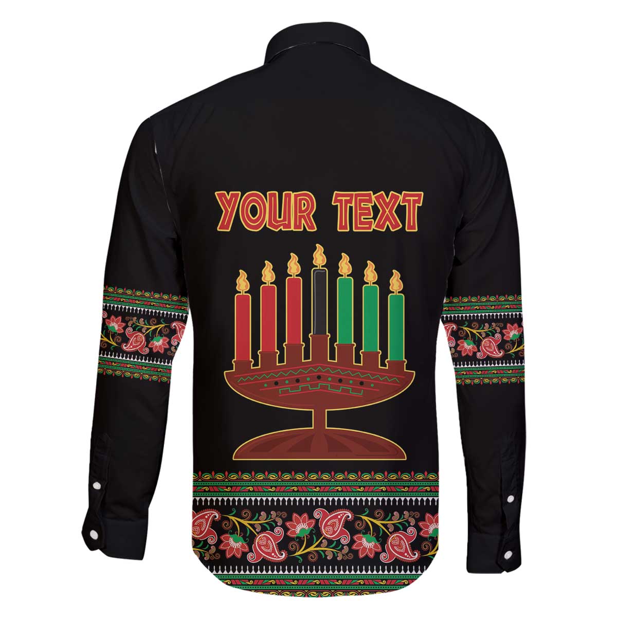 Personalized African-American Kwanzaa Family Matching Off The Shoulder Long Sleeve Dress and Hawaiian Shirt Dashiki Mix Paisley Pattern - Wonder Print Shop
