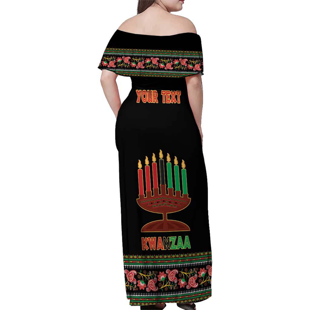 Personalized African-American Kwanzaa Family Matching Off Shoulder Maxi Dress and Hawaiian Shirt Dashiki Mix Paisley Pattern - Wonder Print Shop