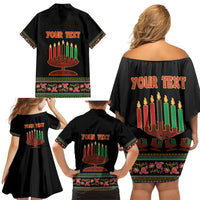 Personalized African-American Kwanzaa Family Matching Off Shoulder Short Dress and Hawaiian Shirt Dashiki Mix Paisley Pattern - Wonder Print Shop