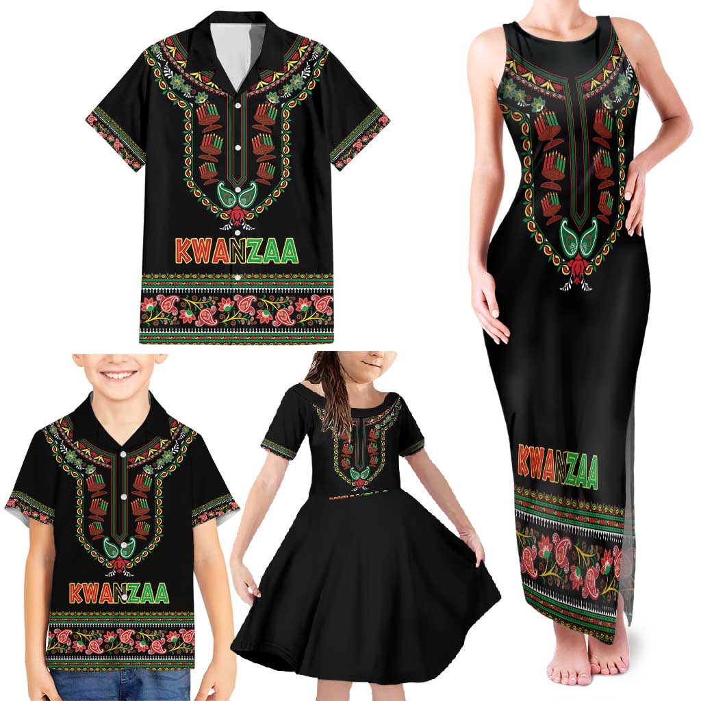 Personalized African-American Kwanzaa Family Matching Tank Maxi Dress and Hawaiian Shirt Dashiki Mix Paisley Pattern - Wonder Print Shop