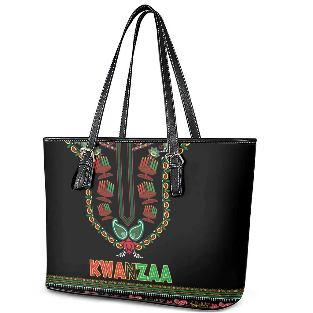 African-American Kwanzaa Leather Tote Bag Dashiki Mix Paisley Pattern - Wonder Print Shop