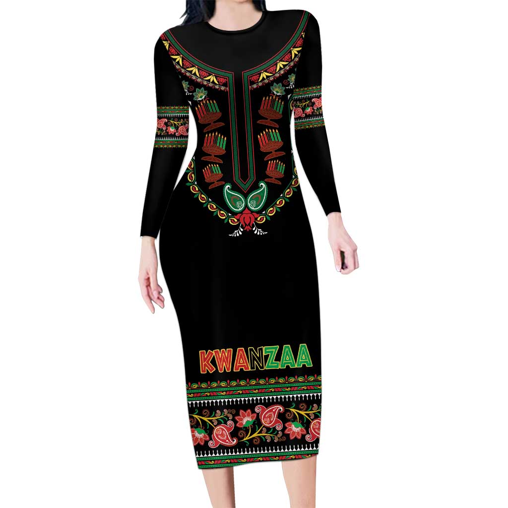 Personalized African-American Kwanzaa Long Sleeve Bodycon Dress Dashiki Mix Paisley Pattern - Wonder Print Shop