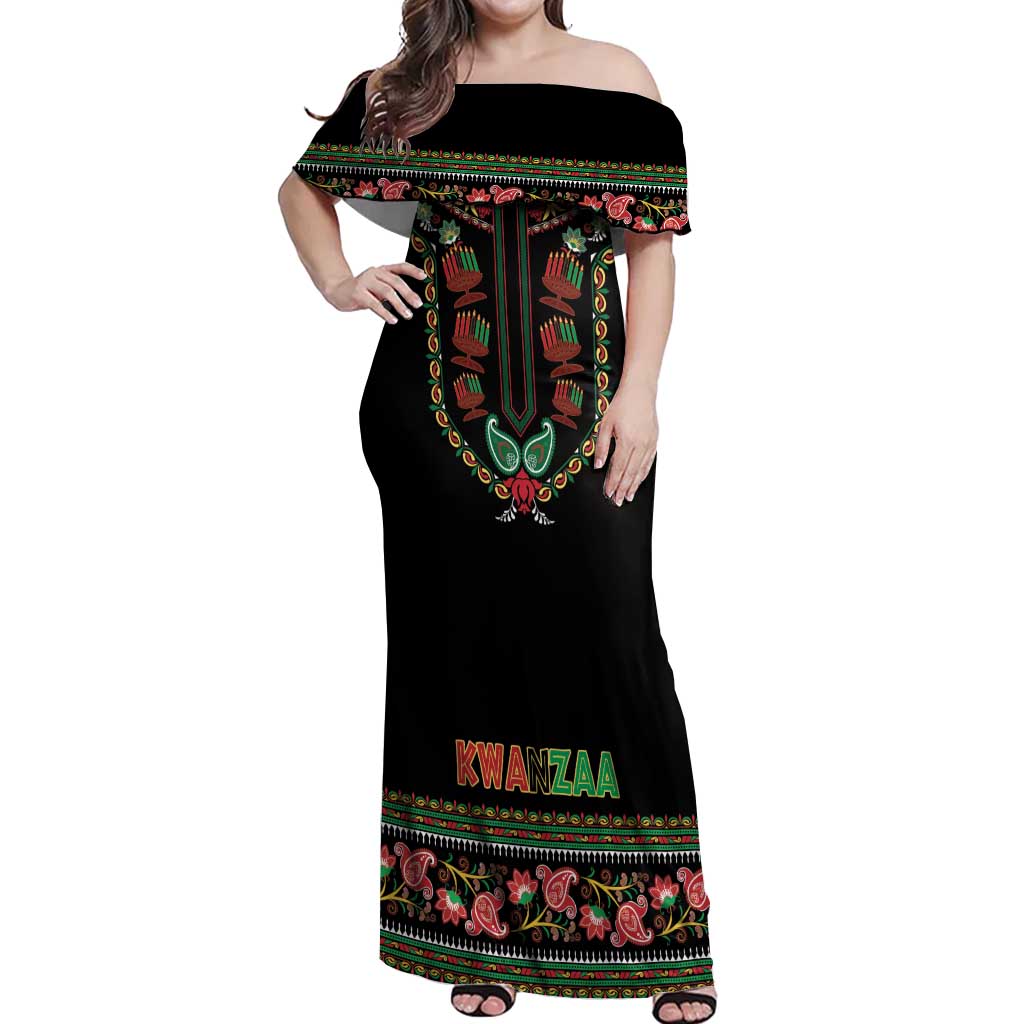 Personalized African-American Kwanzaa Off Shoulder Maxi Dress Dashiki Mix Paisley Pattern - Wonder Print Shop