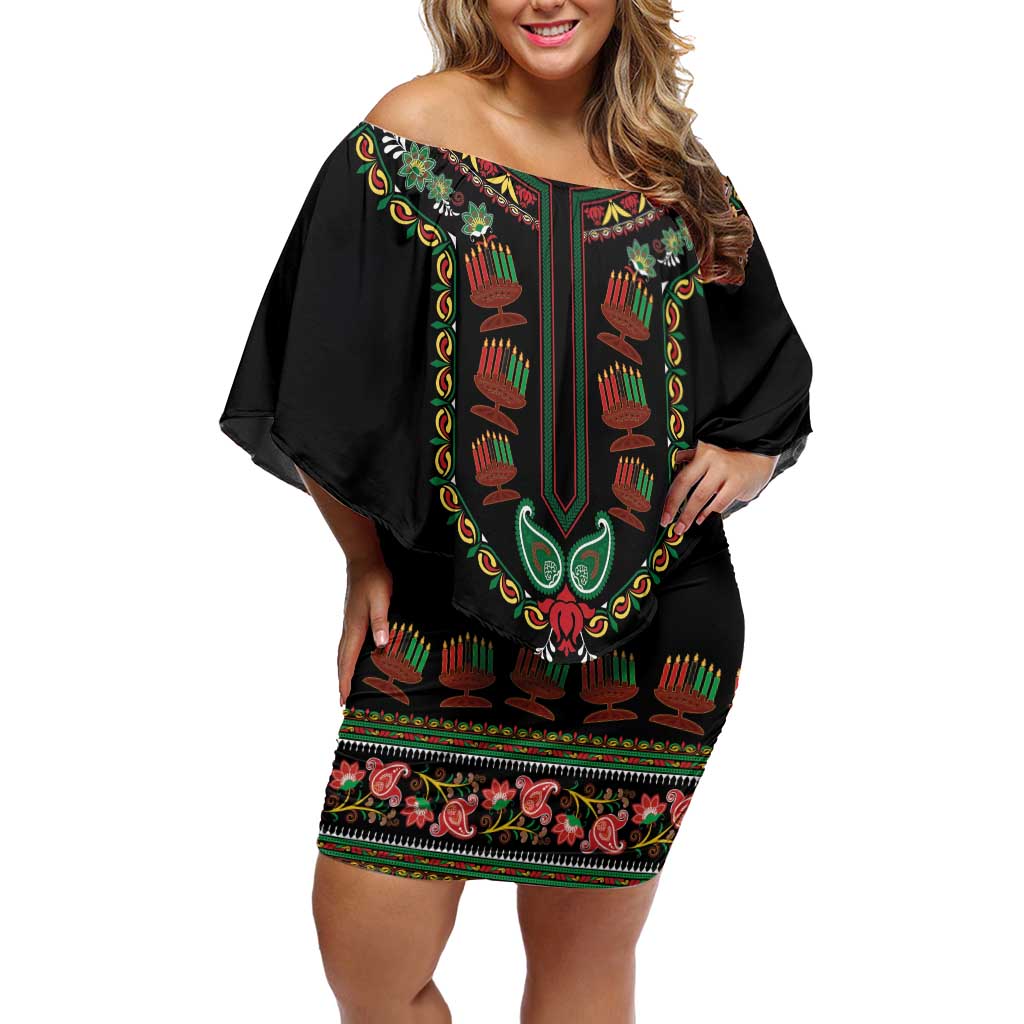 Personalized African-American Kwanzaa Off Shoulder Short Dress Dashiki Mix Paisley Pattern - Wonder Print Shop
