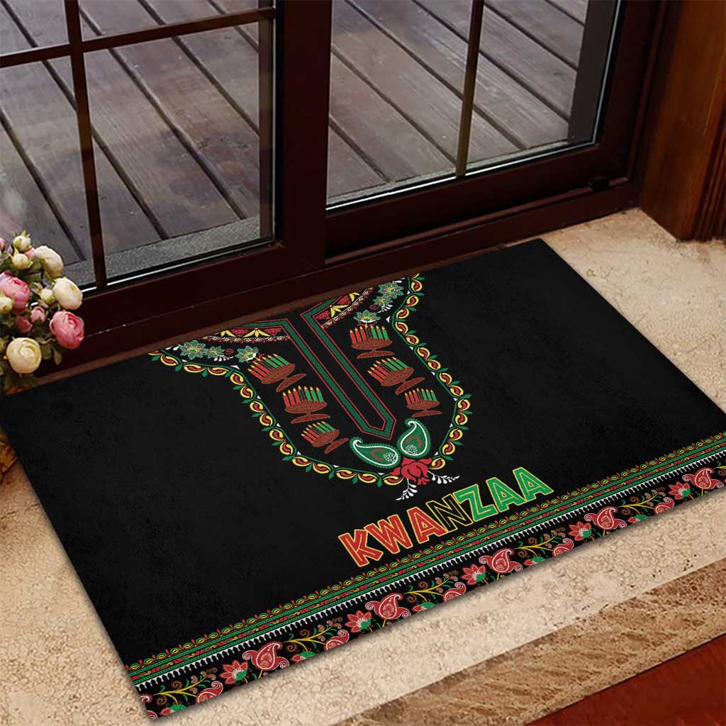 African-American Kwanzaa Rubber Doormat Dashiki Mix Paisley Pattern - Wonder Print Shop