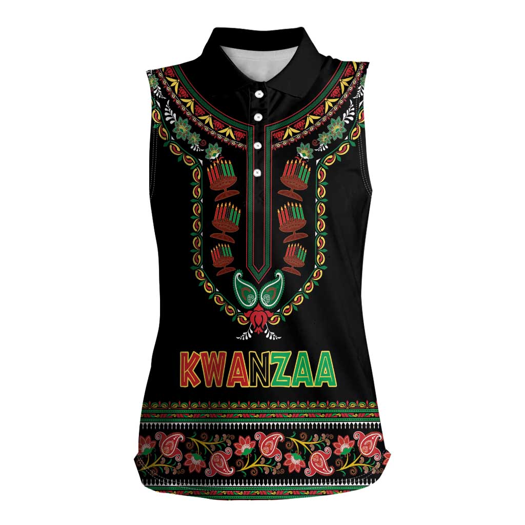 Personalized African-American Kwanzaa Women Sleeveless Polo Shirt Dashiki Mix Paisley Pattern - Wonder Print Shop