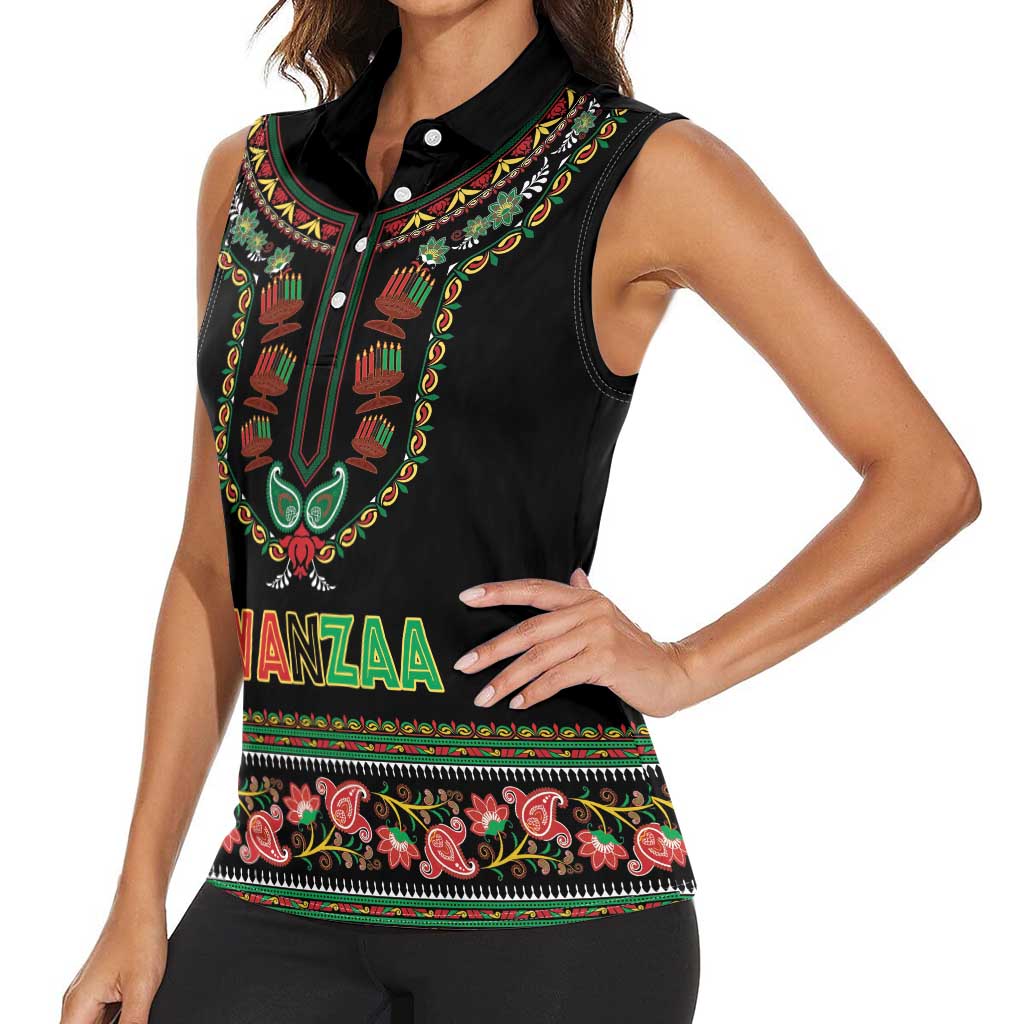 Personalized African-American Kwanzaa Women Sleeveless Polo Shirt Dashiki Mix Paisley Pattern - Wonder Print Shop