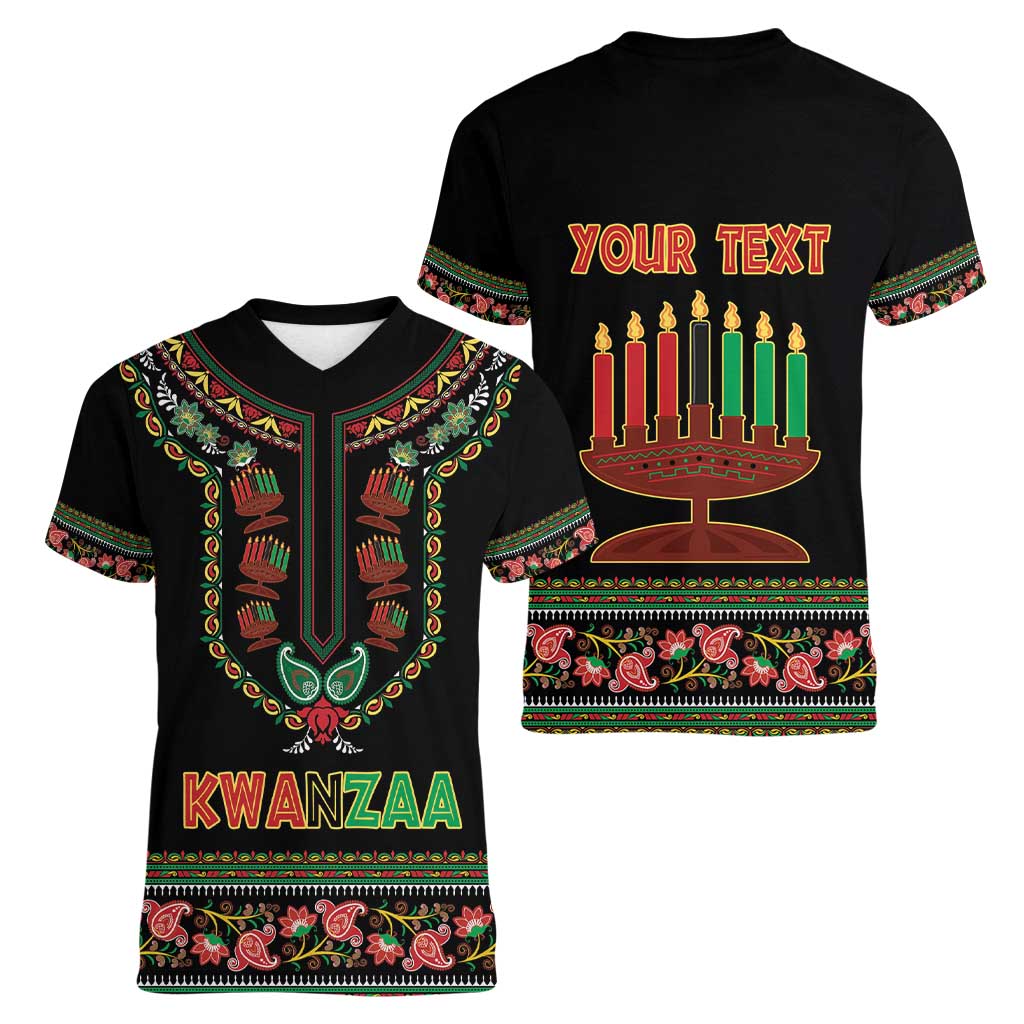 Personalized African-American Kwanzaa Women V-Neck T-Shirt Dashiki Mix Paisley Pattern - Wonder Print Shop