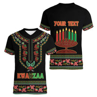 Personalized African-American Kwanzaa Women V-Neck T-Shirt Dashiki Mix Paisley Pattern - Wonder Print Shop
