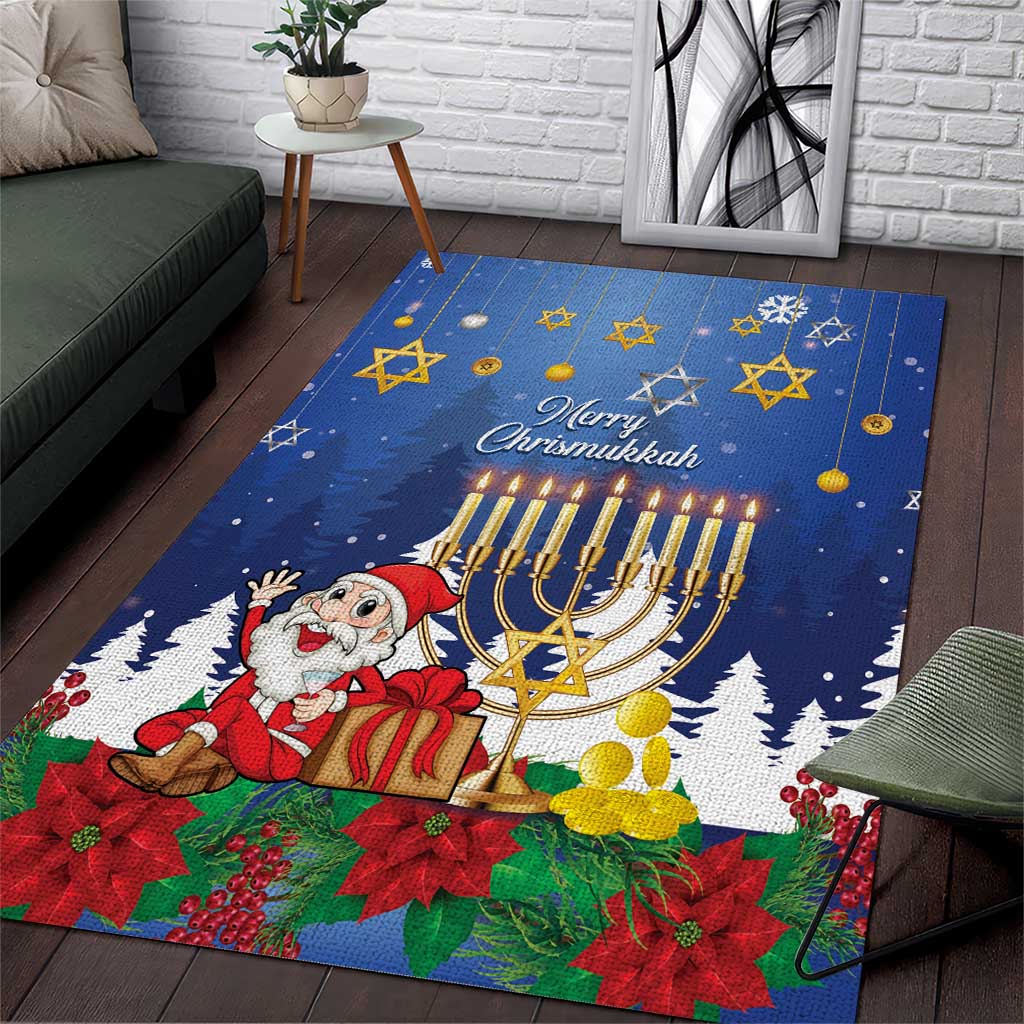 Merry Chrismukkah Area Rug Hanukkah Memorah Mix Poinsettia - Wonder Print Shop