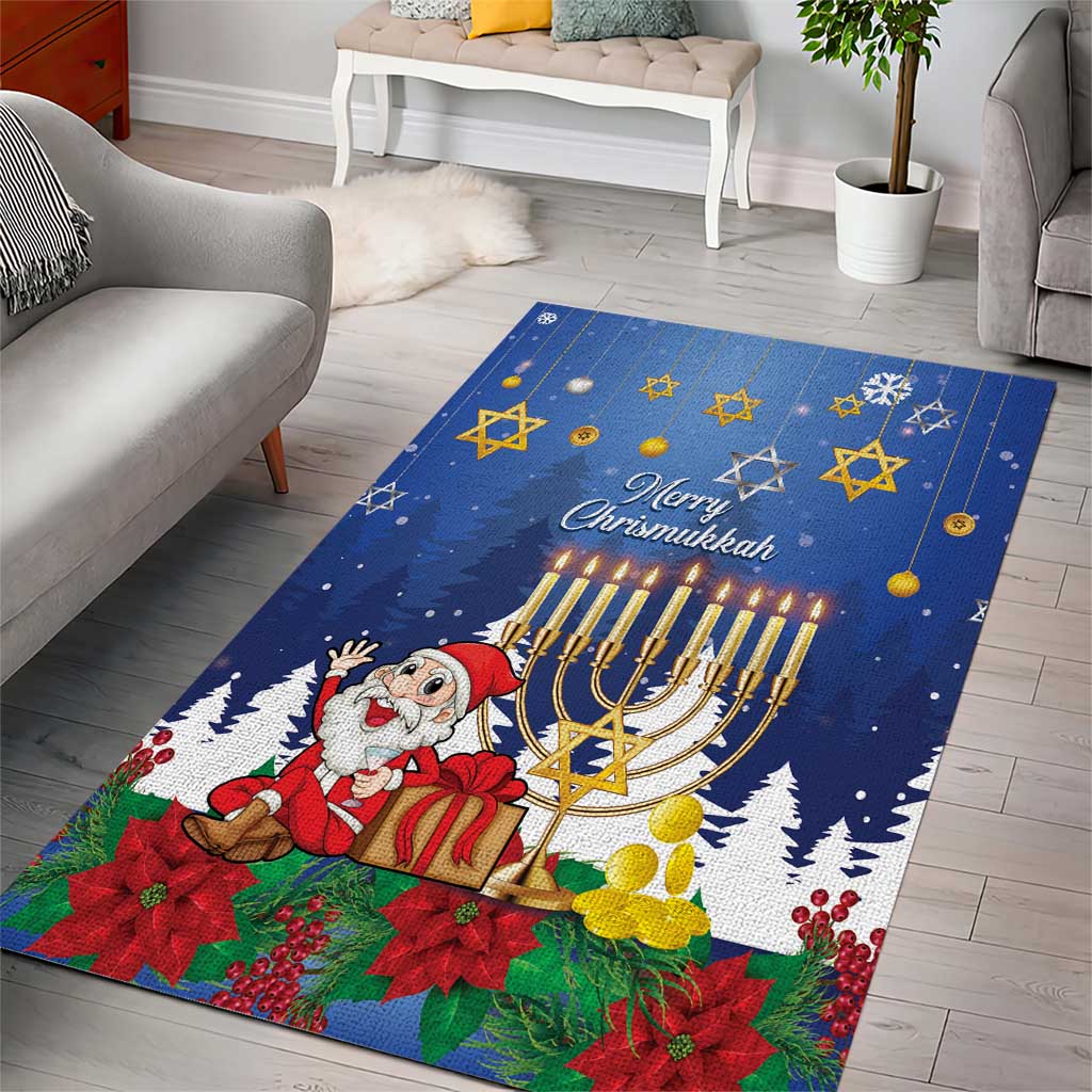 Merry Chrismukkah Area Rug Hanukkah Memorah Mix Poinsettia - Wonder Print Shop