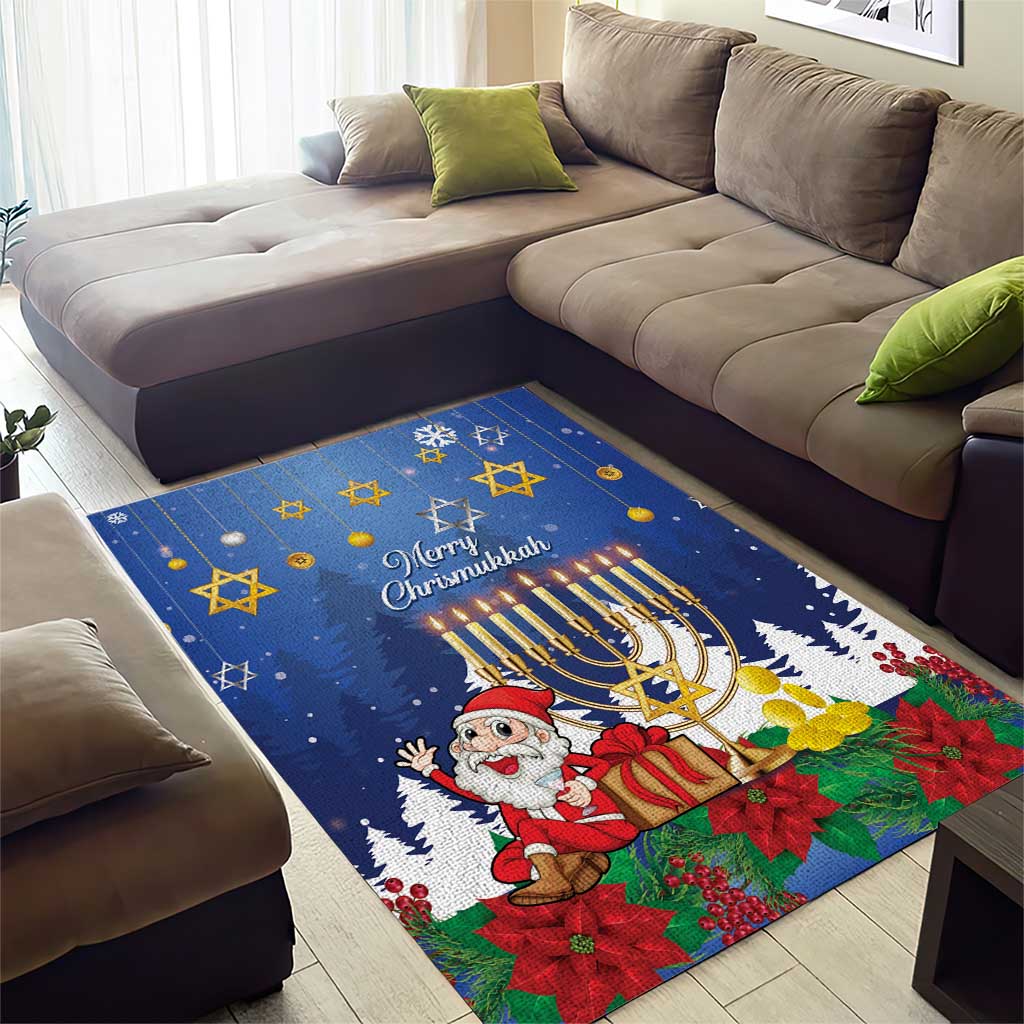 Merry Chrismukkah Area Rug Hanukkah Memorah Mix Poinsettia - Wonder Print Shop