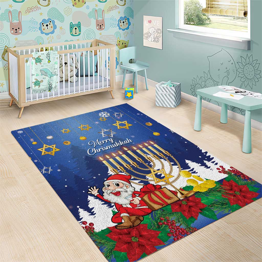 Merry Chrismukkah Area Rug Hanukkah Memorah Mix Poinsettia - Wonder Print Shop