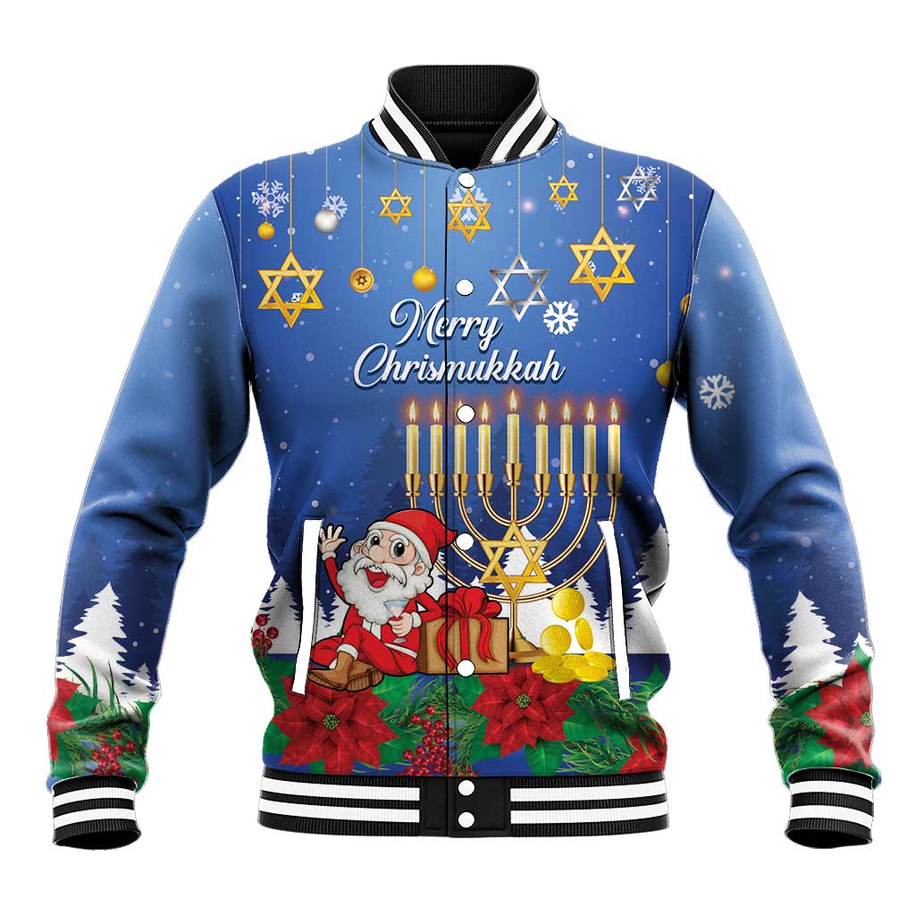 Personalised Merry Chrismukkah Baseball Jacket Hanukkah Memorah Mix Poinsettia - Wonder Print Shop