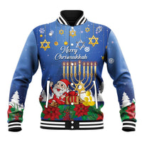 Personalised Merry Chrismukkah Baseball Jacket Hanukkah Memorah Mix Poinsettia - Wonder Print Shop
