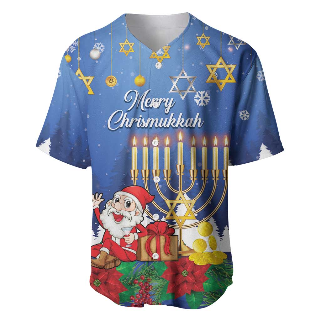 Personalised Merry Chrismukkah Baseball Jersey Hanukkah Memorah Mix Poinsettia - Wonder Print Shop