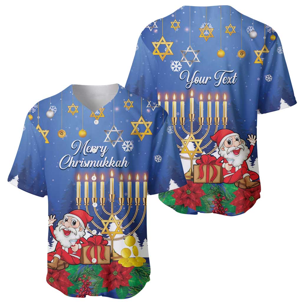 Personalised Merry Chrismukkah Baseball Jersey Hanukkah Memorah Mix Poinsettia - Wonder Print Shop