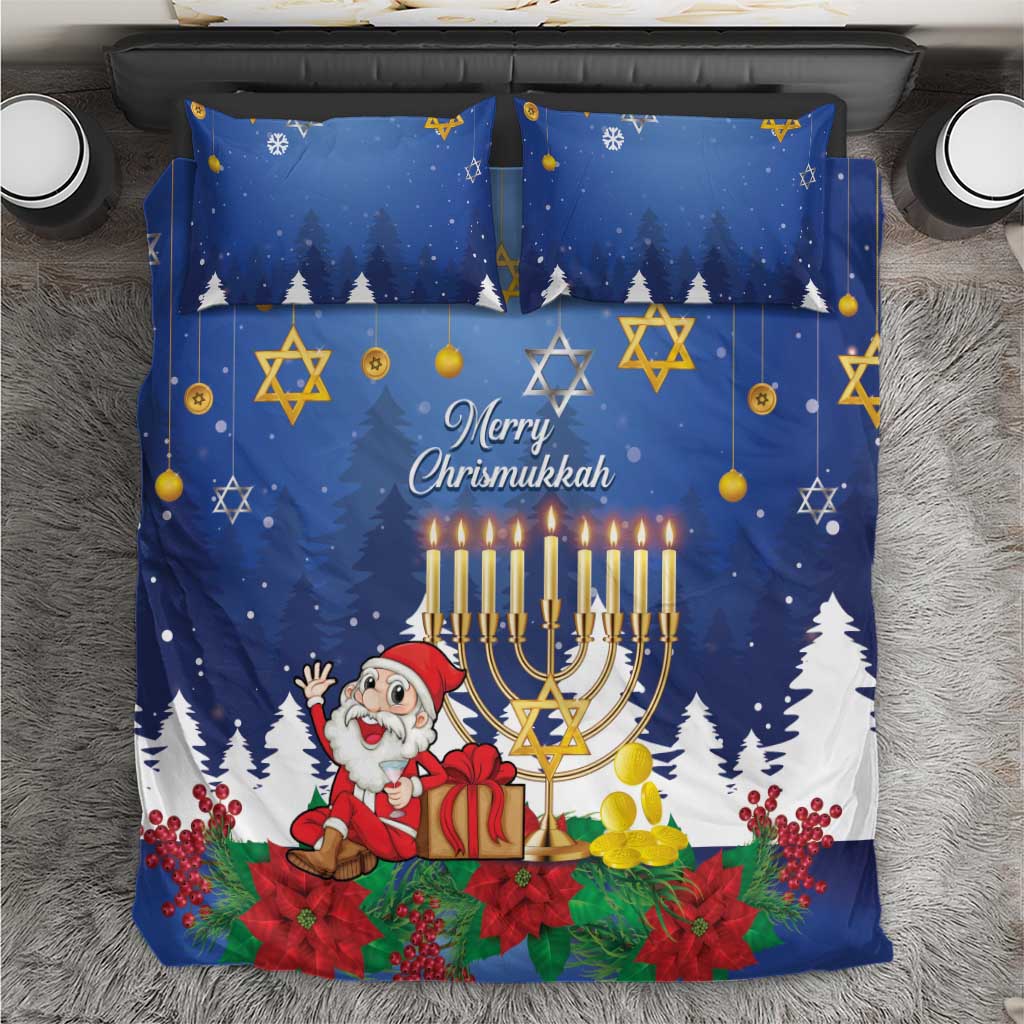 Merry Chrismukkah Bedding Set Hanukkah Memorah Mix Poinsettia - Wonder Print Shop