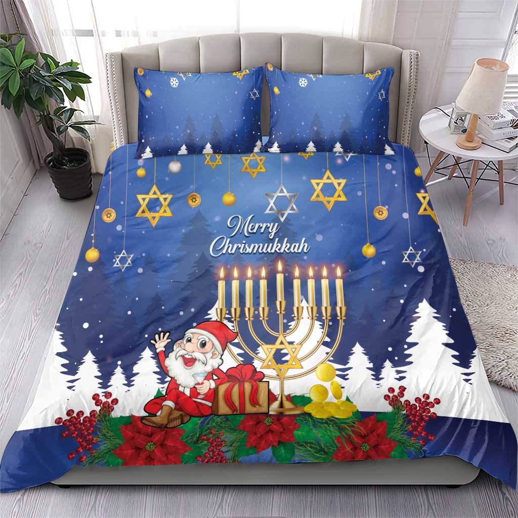 Merry Chrismukkah Bedding Set Hanukkah Memorah Mix Poinsettia - Wonder Print Shop
